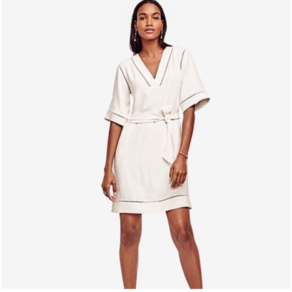 Ann Taylor White Tie Waist Dress Sz XSP